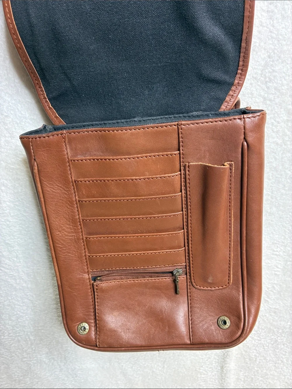 Eddie Bauer Chestnut Brown Leather Messenger Bag - Men